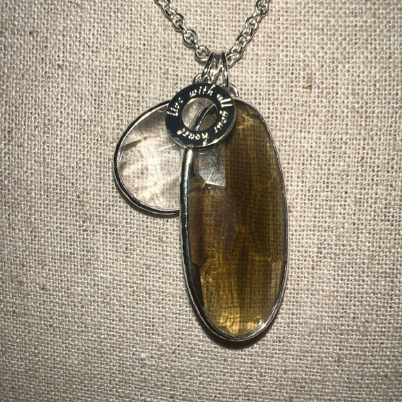 Stella & Dot Silver Plated Topaz & Clear Quartz Stone Dangles Necklace 29" - Picture 1 of 6